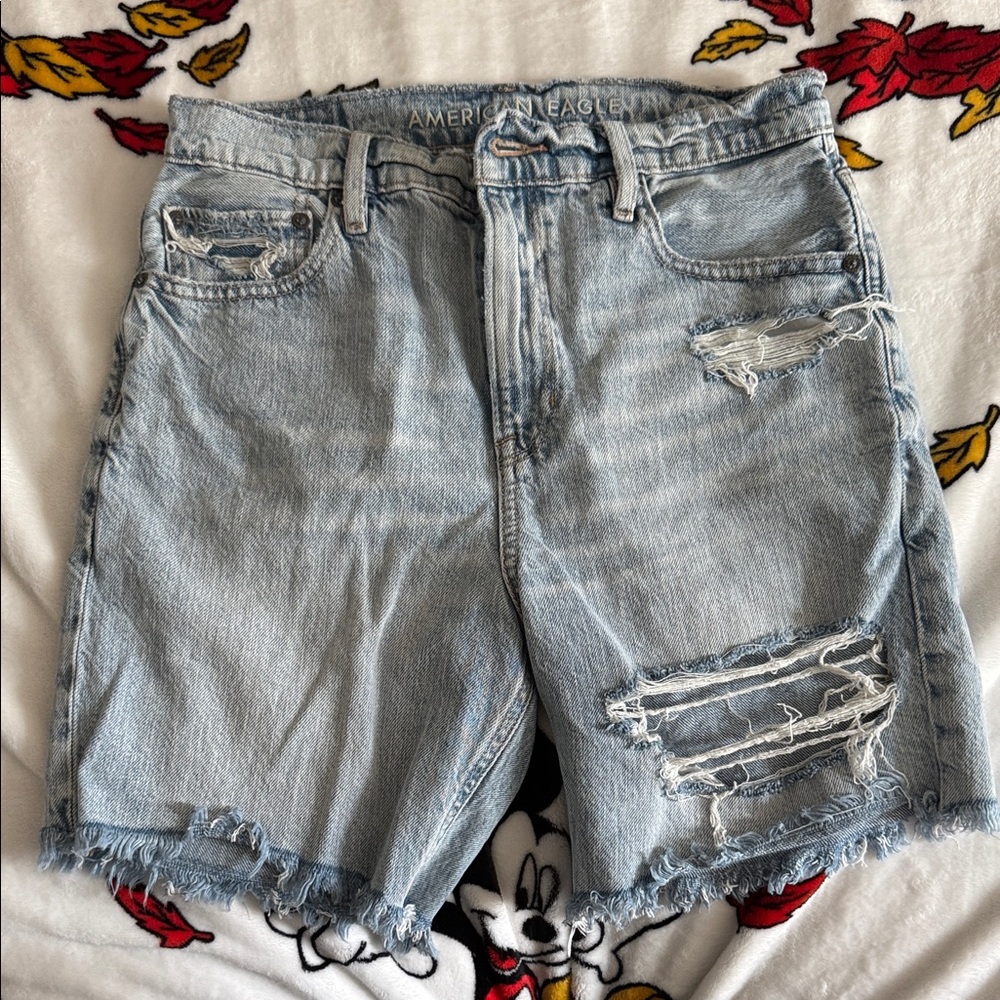 American Eagle Outfitters Ripped Jean Shorts - Light Blue